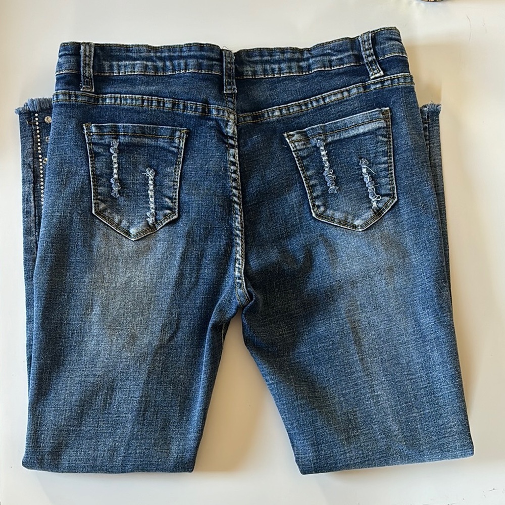 Women's Blue Jeans with Rhinestone Detailing - Picture 3 of 4